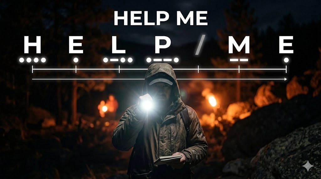 Flash Help Me in Morse Code