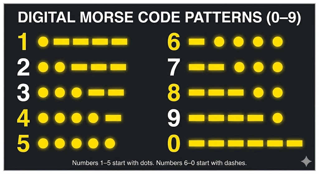 Morse Code Numbers 0 to 9